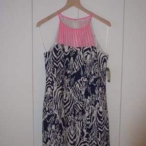 Lilly Pulitzer Shift Dress Zee Bebe zebra pattern navy blue hot pink strappy Med